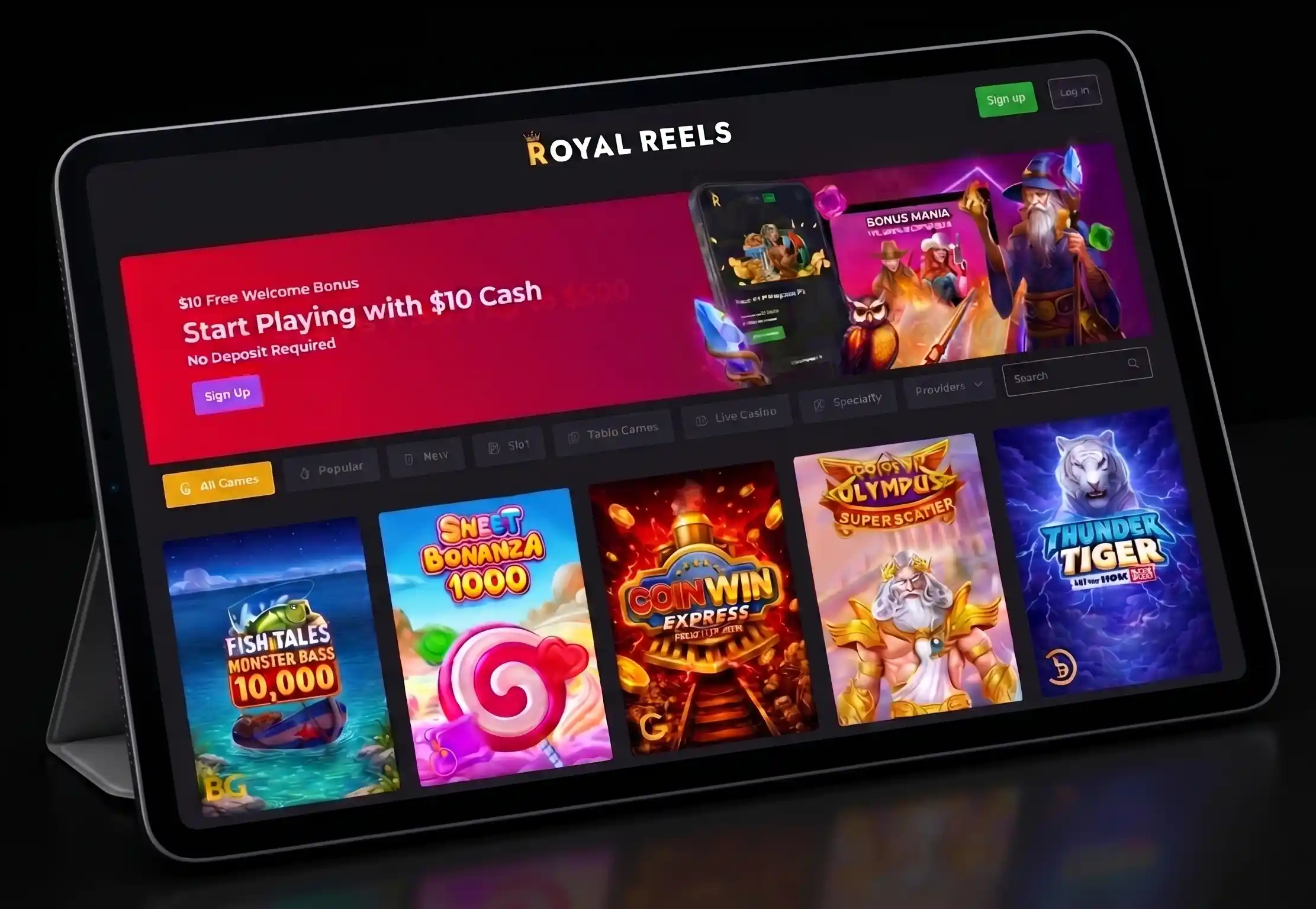 Royal Reels casino lobby with slot games